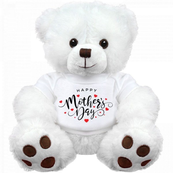 18 Inch White Teddy Bear wearing Happy Mothers Day Tshirt Plush Soft Toy